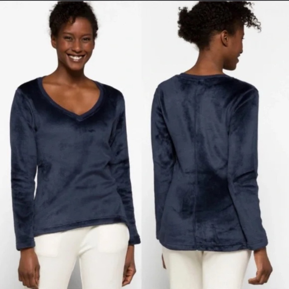 UGG fleece top dark blue daisy v-neck lounge velour sweatshirt size XL